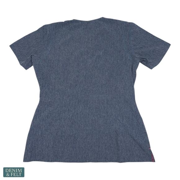 Smitten Scrubs Rock Goddess Top & Amp Flare Pants Set Heather Blue Pink Trim S - Picture 7 of 15